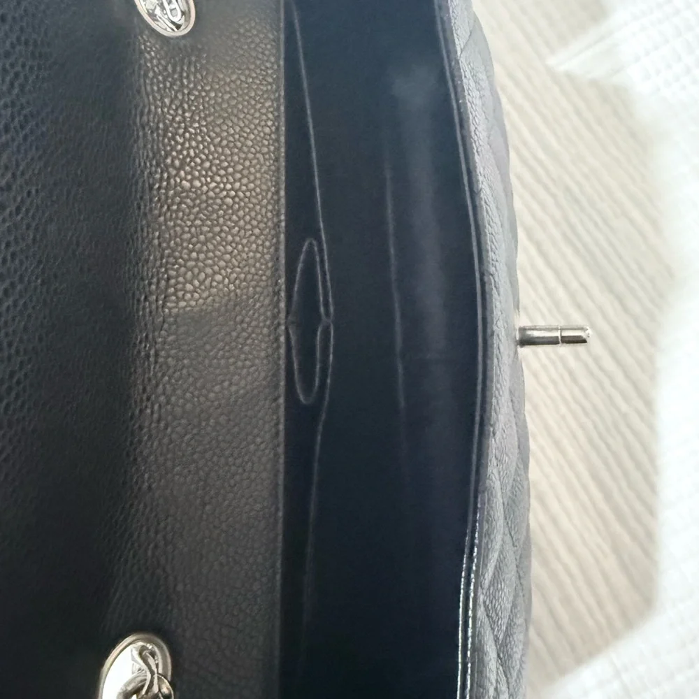 CHANEL Black Quilted Caviar Leather Shoulder Bag with Silver Chain - Picture 8 of 10